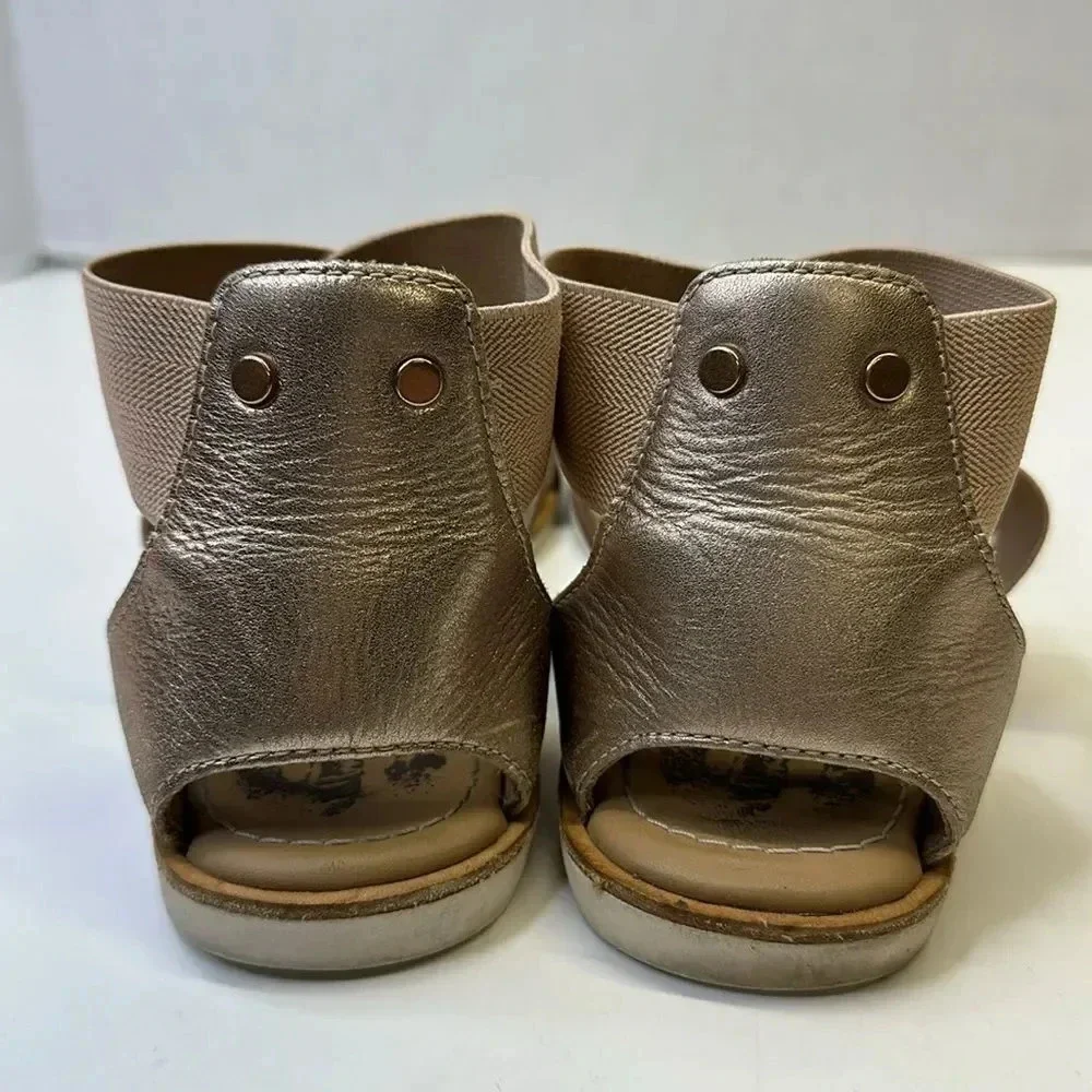 Sorel Ella Sandals Flats Leather Shoes Crisscross Strap Gold Brown Size 7.5